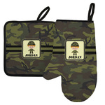 Green Camo Left Oven Mitt & Pot Holder Set w/ Name or Text