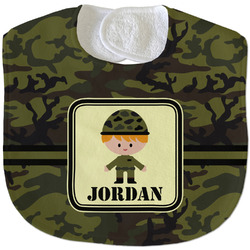 Green Camo Velour Baby Bib w/ Name or Text