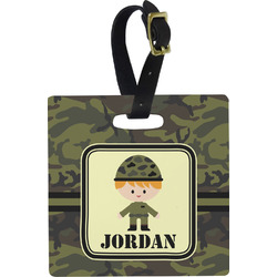 Green Camo Plastic Luggage Tag - Square w/ Name or Text