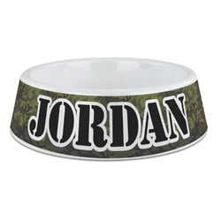 Green Camo Plastic Dog Bowl - Large (Personalized)