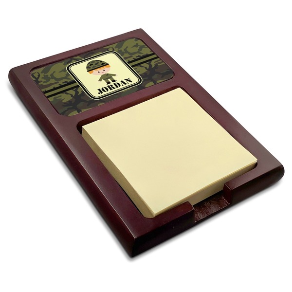 Custom Green Camo Red Mahogany Sticky Note Holder (Personalized)