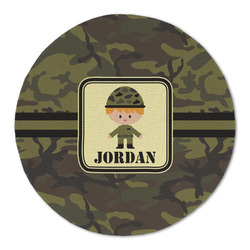 Green Camo Round Linen Placemat - Single Sided (Personalized)