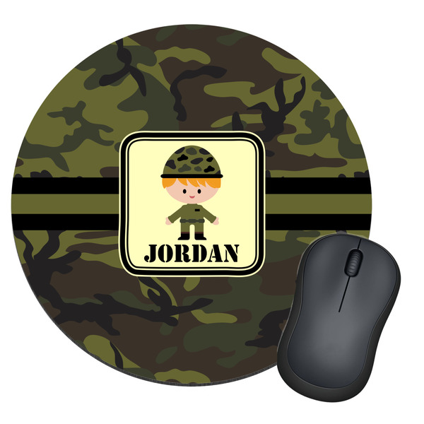 Custom Green Camo Round Mouse Pad (Personalized)