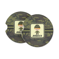 Green Camo Sandstone Car Coasters - Set of 2 (Personalized)