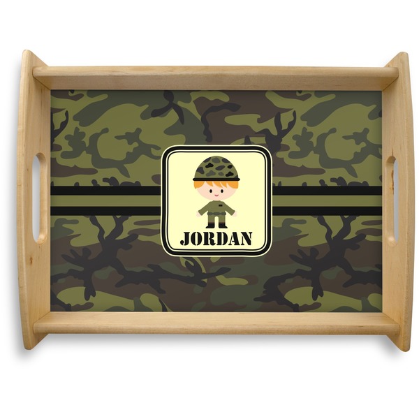 Custom Green Camo Natural Wooden Tray - Large (Personalized)