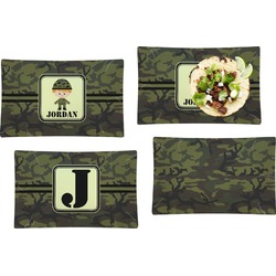 Green Camo Set of 4 Glass Rectangular Lunch / Dinner Plate (Personalized)