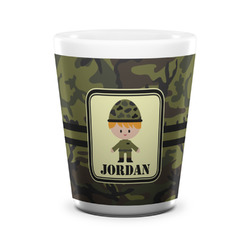 Green Camo Ceramic Shot Glass - 1.5 oz - White - Set of 4 (Personalized)