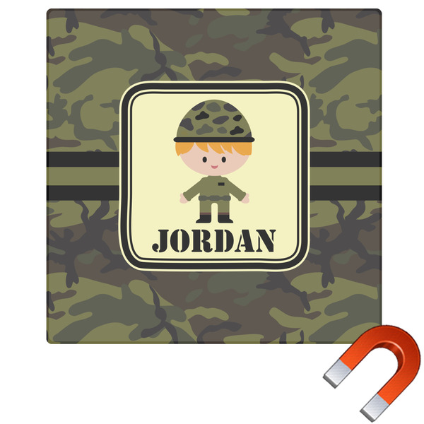 Custom Green Camo Square Car Magnet - 6" (Personalized)