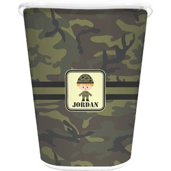 Green Camo Waste Basket - Single Sided (White) (Personalized)
