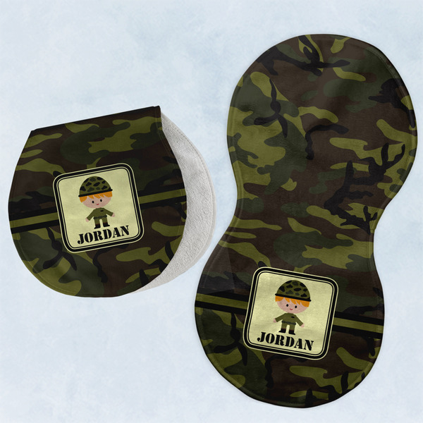 Custom Green Camo Burp Pads - Velour - Set of 2 w/ Name or Text