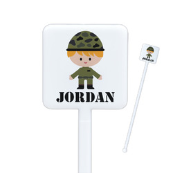 Green Camo Square Plastic Stir Sticks - Double Sided (Personalized)