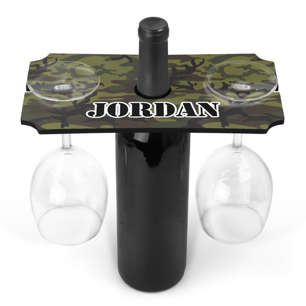 Custom Green Camo Wine Bottle & Glass Holder (Personalized)