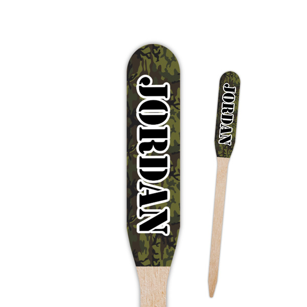 Custom Green Camo Paddle Wooden Food Picks - Double Sided (Personalized)