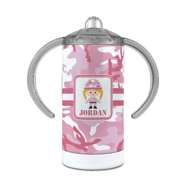 Custom Pink Camo 12 oz Stainless Steel Sippy Cup (Personalized)