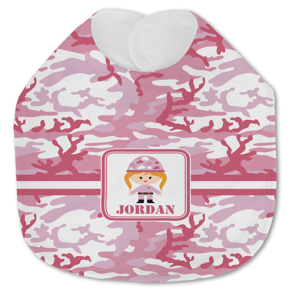 Custom Pink Camo Jersey Knit Baby Bib w/ Name or Text