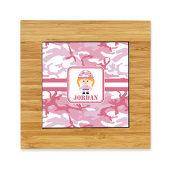 Pink Camo Bamboo Trivet with Ceramic Tile Insert (Personalized)