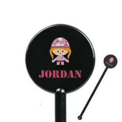 Pink Camo 5.5" Round Plastic Stir Sticks - Black - Double Sided (Personalized)