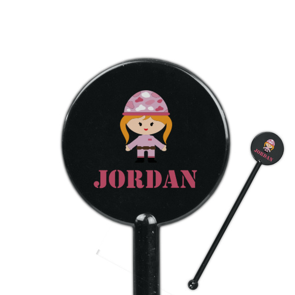 Custom Pink Camo 5.5" Round Plastic Stir Sticks - Black - Single Sided (Personalized)