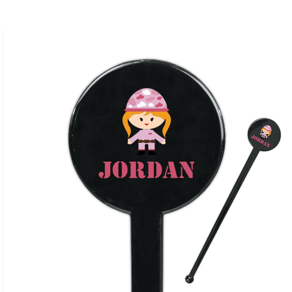 Custom Pink Camo 7" Round Plastic Stir Sticks - Black - Double Sided (Personalized)