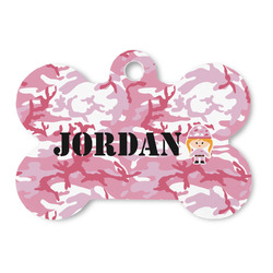 Pink Camo Bone Shaped Dog ID Tag (Personalized)