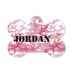 Pink Camo Bone Shaped Dog ID Tag - Small (Personalized)