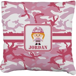 Pink Camo Faux-Linen Throw Pillow 20" (Personalized)