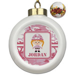 Pink Camo Ceramic Ball Ornaments - Poinsettia Garland (Personalized)