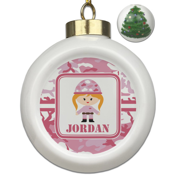 Custom Pink Camo Ceramic Ball Ornament - Christmas Tree (Personalized)