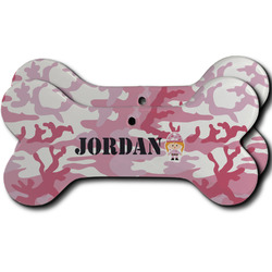 Pink Camo Ceramic Dog Ornament - Front & Back w/ Name or Text