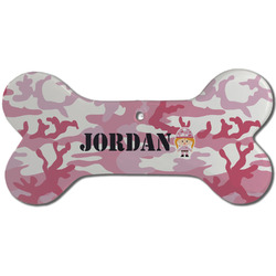 Pink Camo Ceramic Dog Ornament - Front w/ Name or Text