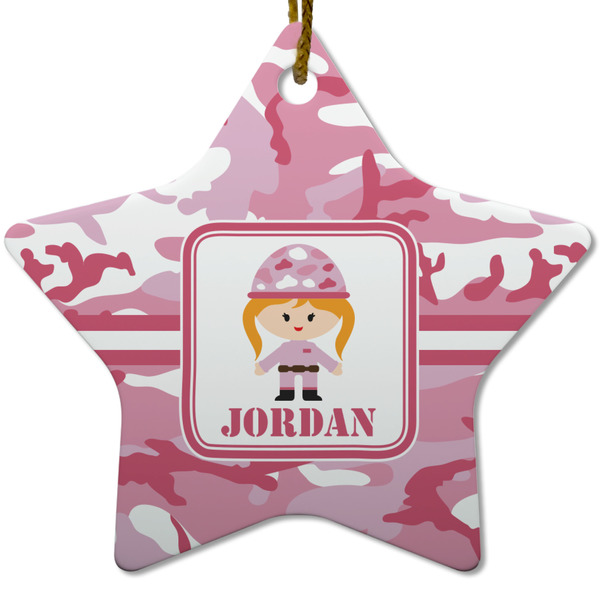 Custom Pink Camo Star Ceramic Ornament w/ Name or Text