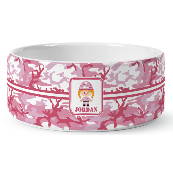 Custom Pink Camo Ceramic Dog Bowl (Personalized)