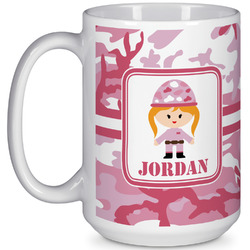 Pink Camo 15 Oz Coffee Mug - White (Personalized)