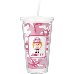 Pink Camo Double Wall Tumbler with Straw (Personalized)