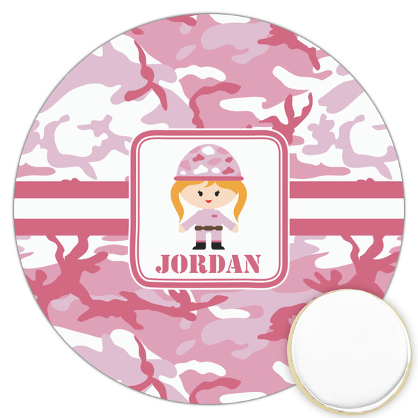 Custom Pink Camo Printed Cookie Topper - 3.25" (Personalized)