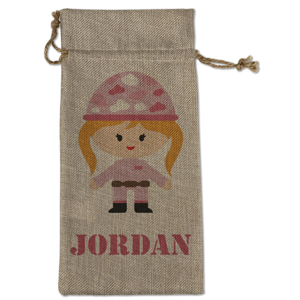 Custom Pink Camo Large Burlap Gift Bag - Front (Personalized)