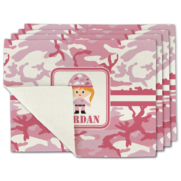 Custom Pink Camo Single-Sided Linen Placemat - Set of 4 w/ Name or Text