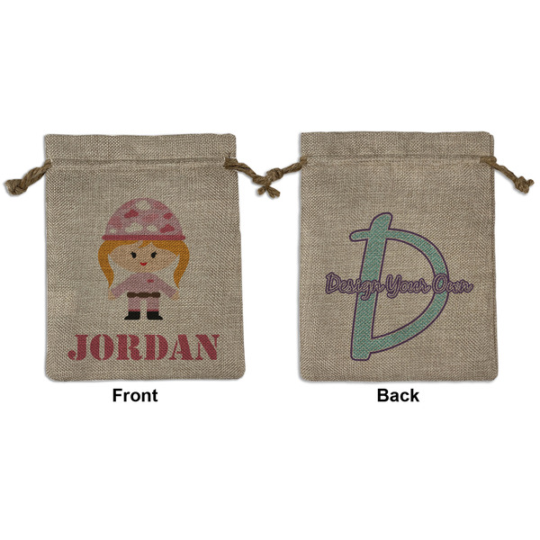 Custom Pink Camo Medium Burlap Gift Bag - Front & Back (Personalized)