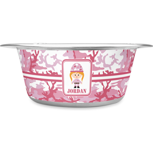 Custom Pink Camo Stainless Steel Dog Bowl - Large (Personalized)