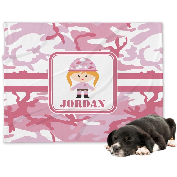 Custom Pink Camo Dog Blanket - Large (Personalized)