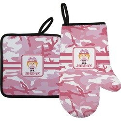 Pink Camo Right Oven Mitt & Pot Holder Set w/ Name or Text