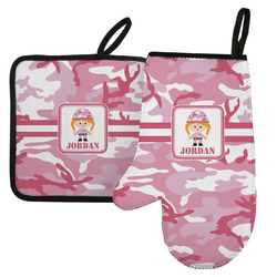 Pink Camo Left Oven Mitt & Pot Holder Set w/ Name or Text