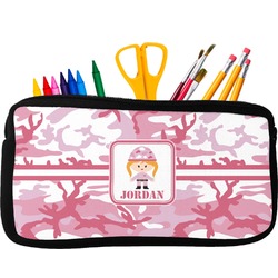 Pink Camo Neoprene Pencil Case - Small w/ Name or Text