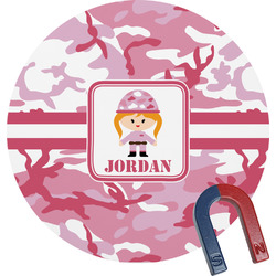 Pink Camo Round Fridge Magnet (Personalized)