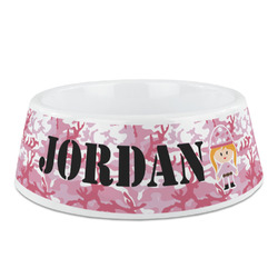 Pink Camo Plastic Dog Bowl - Medium (Personalized)