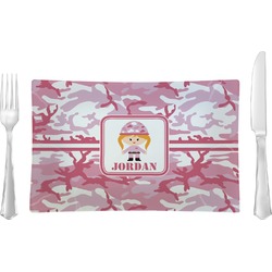 Pink Camo Glass Rectangular Lunch / Dinner Plate (Personalized)