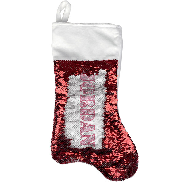 Custom Pink Camo Reversible Sequin Stocking - Red (Personalized)