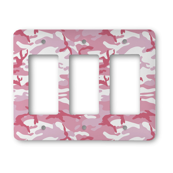 Custom Pink Camo Rocker Style Light Switch Cover - Three Switch