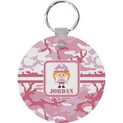 Pink Camo Round Plastic Keychain (Personalized)