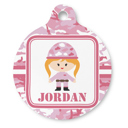 Pink Camo Round Pet ID Tag - Large (Personalized)